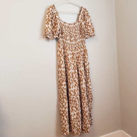 zesica Dresses & Skirts - Zesica - Floral Ruched Bodice Puff Sleeve Square Neckline Maxi Dress